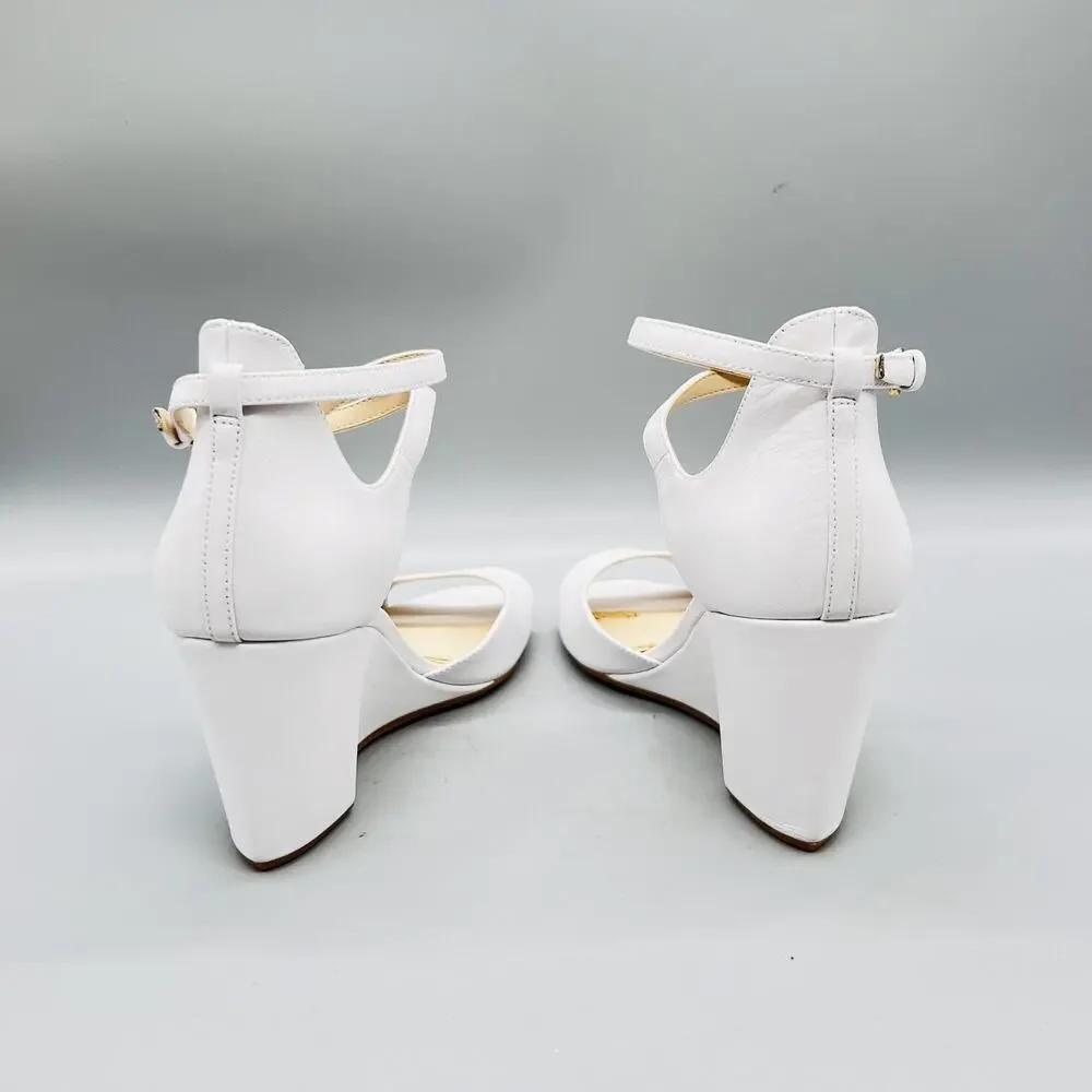 Cole Haan Sandals Womens 8.5 White Leather Grand 360 Strappy Ankle Wedge Shoes